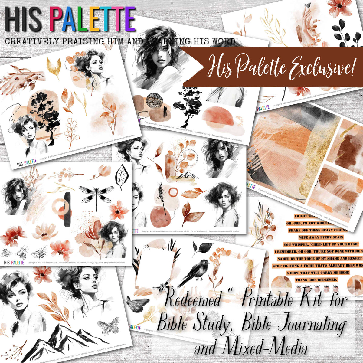 Redeemed printable kit for mixed-media, Bible journaling and faith art ...