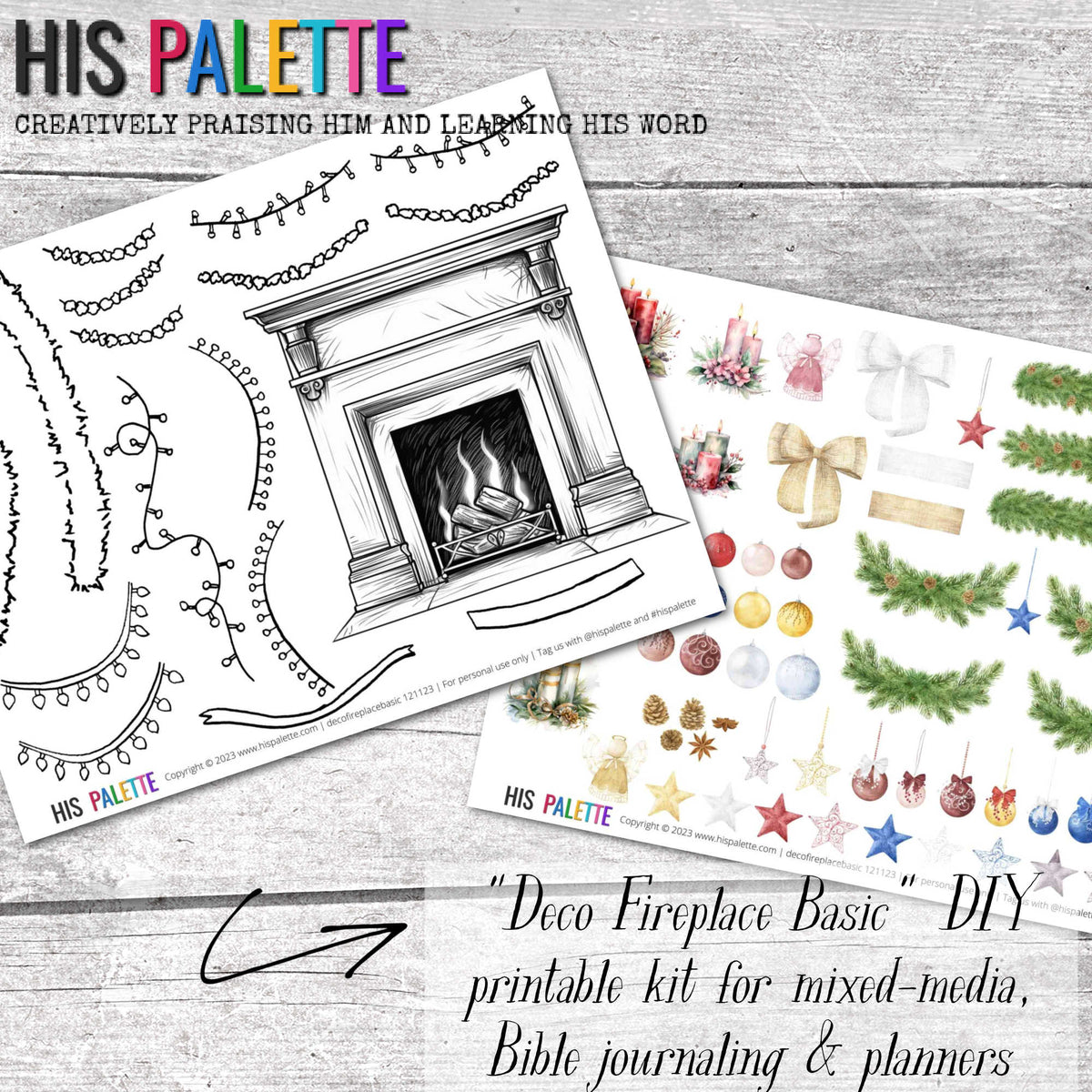 Deco Fireplace Basic DIY printable kit for mixed-media, Bible journali ...