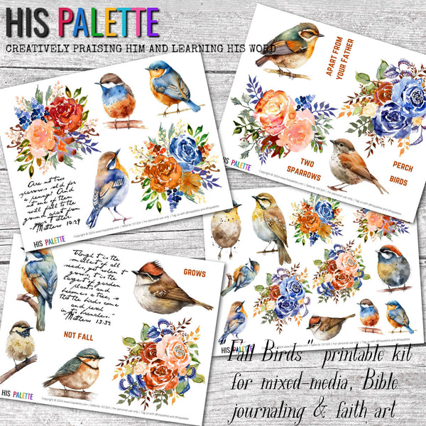 Fall Bird Printable Fall Birds printable kit for mixed-media, Bible journaling and faith a ...