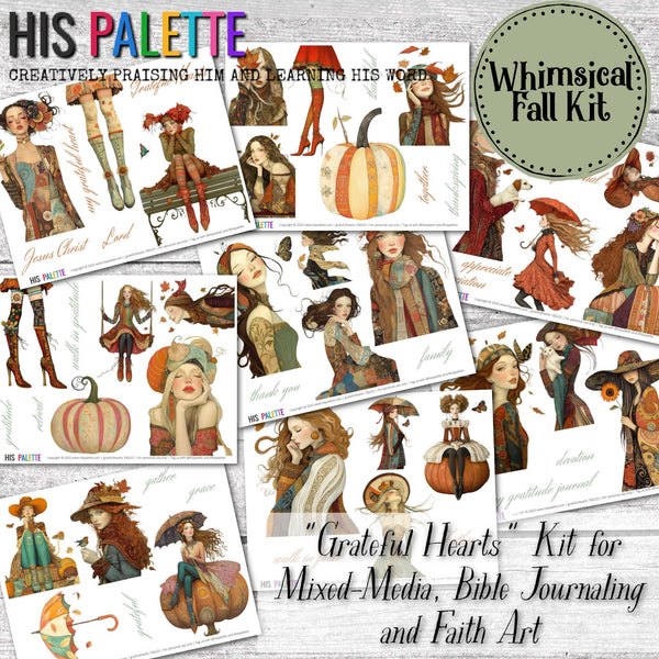 Grateful Hearts printable kit for mixed-media, Bible journaling and faith art