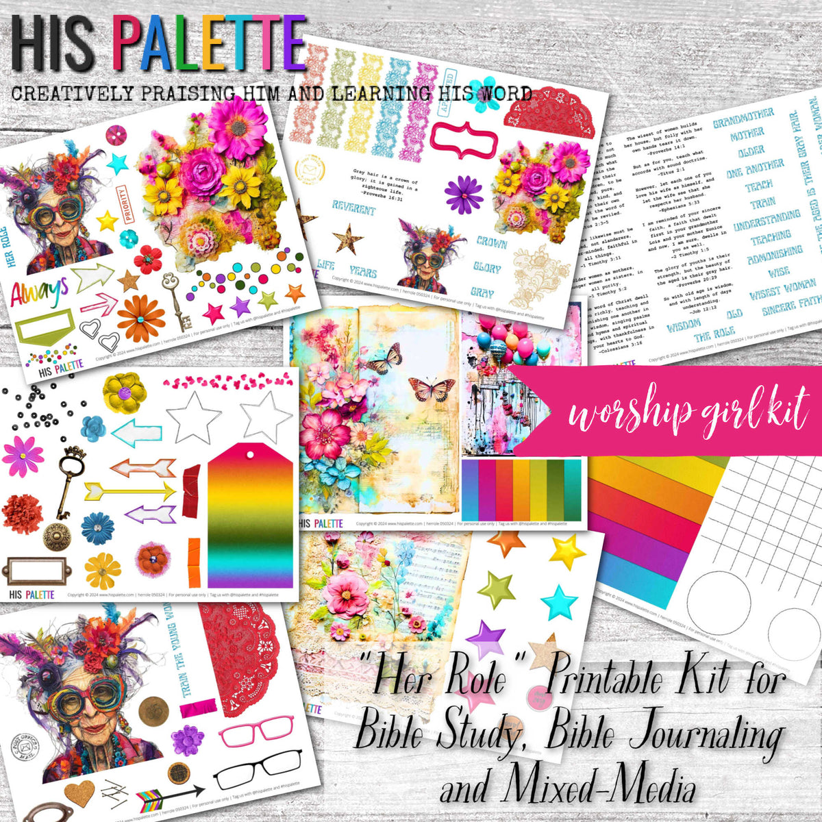 Her Role printable kit for mixed-media, Bible journaling and faith art ...