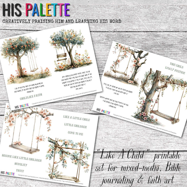 Like A Child printable set for mixed-media, Bible journaling and faith art