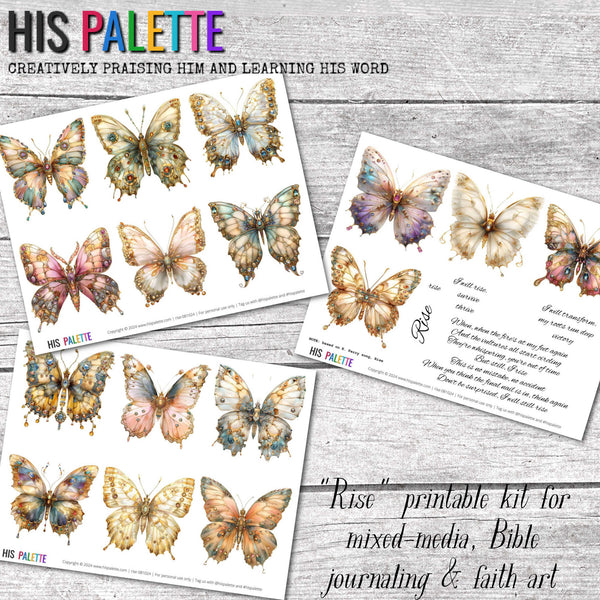 Rise printable kit for mixed-media, Bible journaling and faith art