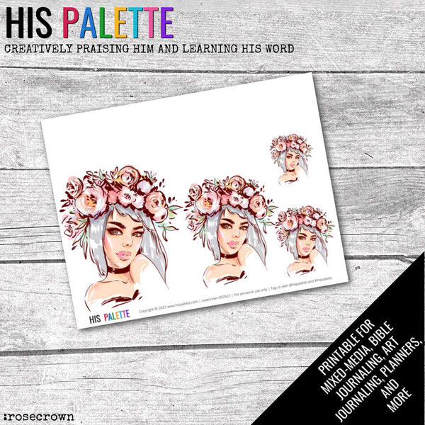 Rose Crown printable for mixed-media, Bible journaling and faith art