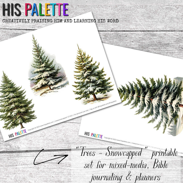 Trees - Snowcapped printable for mixed-media, Bible journaling and faith art