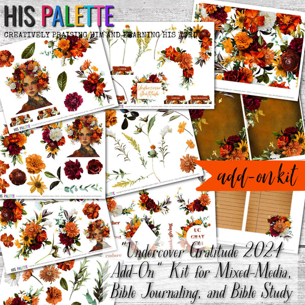 Undercover Gratitude 2024 Add-On printable kit for mixed-media, Bible journaling and Bible study