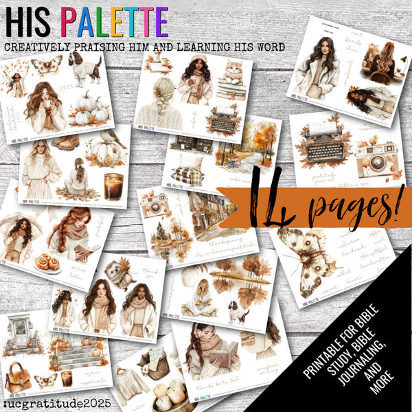 Undercover Gratitude 2025 printable kit for mixed-media, Bible journaling and faith art