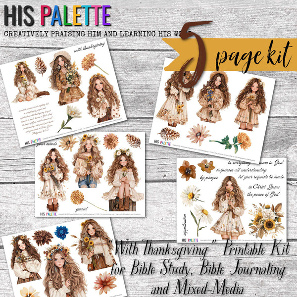 With Thanksgiving printable kit for mixed-media, Bible journaling and faith art
