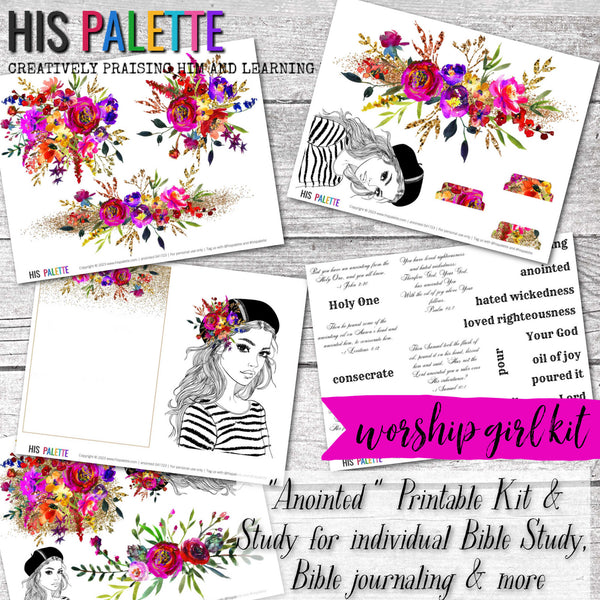Anointed printable kit for mixed-media, Bible journaling and faith art