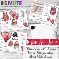 Biblical Love x4 printable for mixed-media, Bible journaling and faith art