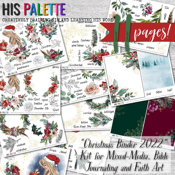 Christmas Binder 2022 printable kit for mixed-media, Bible journaling and faith art
