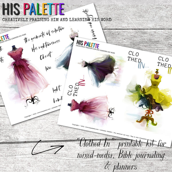 Clothed In Printable Kit for mixed-media, Bible journaling and planners