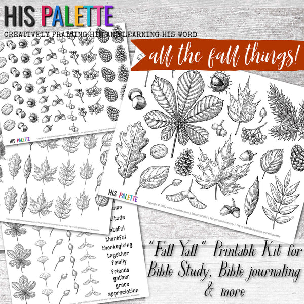 Fall Yall printable kit for mixed-media, Bible journaling and faith art