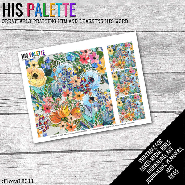 Floral BG11 printable for mixed-media, Bible journaling and faith art