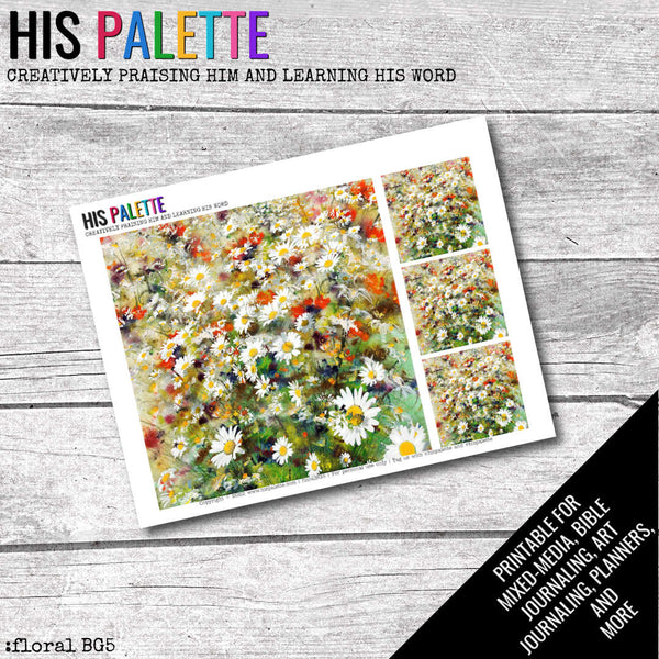 Floral BG5 printable for mixed-media, Bible journaling, and faith art