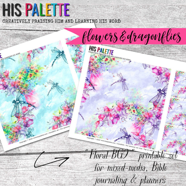Floral BG9 printable set for mixed-media, Bible journaling and faith art
