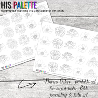 Flowers Galore hand-drawn printable set for mixed-media, Bible journaling and faith art