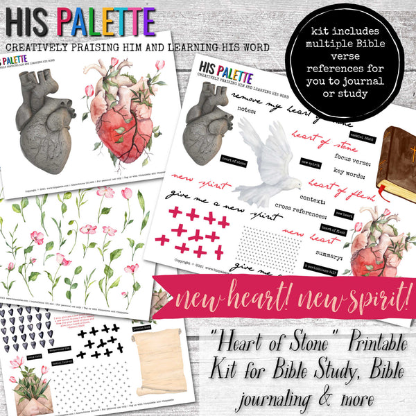 Heart of Stone printable kit for mixed-media, Bible journaling and faith art