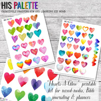 Hearts-A-Glow printable kit for mixed-media, Bible journaling and faith art