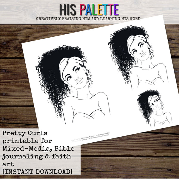 Pretty Curls Printable for Mixed-Media, Bible Journaling and Faith Art