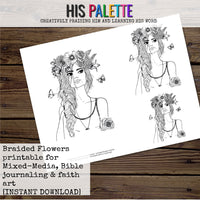 Braided Flowers Printable for Mixed-Media, Bible Journaling and Faith Art