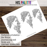 Portrait Printable for Mixed-Media, Bible Journaling and Faith Art