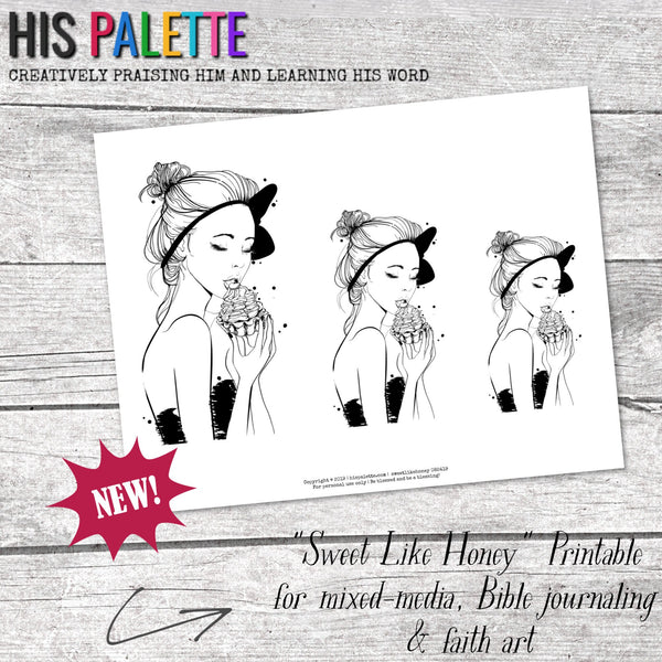 His Palette - "Sweet Like Honey" printable for mixed-media, Bible journaling and faith art