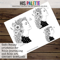 God's Beauty Printable for Mixed-Media, Bible Journaling and Faith Art