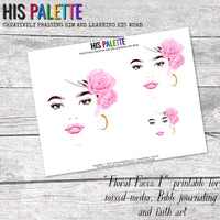 Floral Faces I printable for mixed-media, Bible journaling and faith art