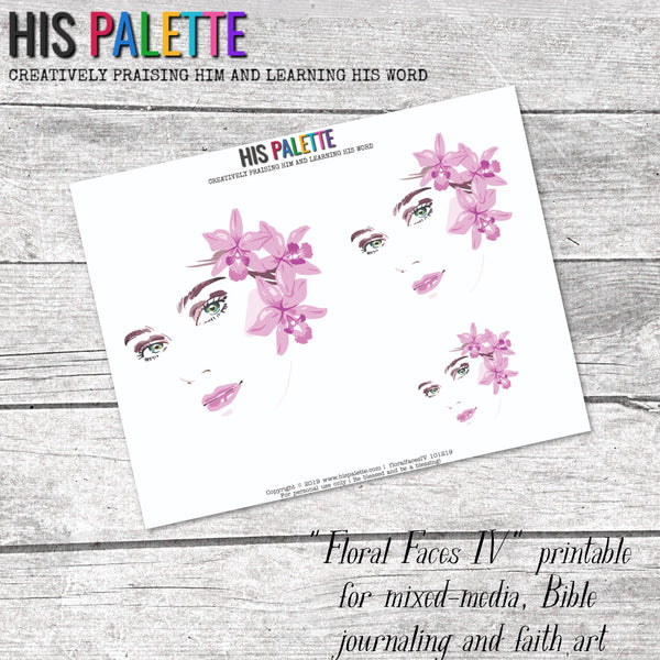 Floral Faces IV printable for mixed-media, Bible journaling and faith art