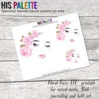 Floral Faces III printable for mixed-media, Bible journaling and faith art