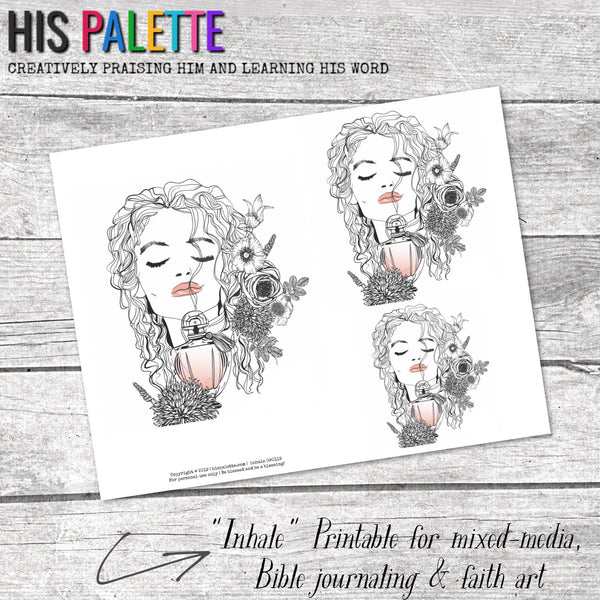 Inhale printable for mixed-media, Bible journaling and faith art