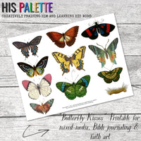 Butterfly Kisses printable for mixed-media, Bible journaling and faith art