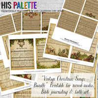 Vintage Christmas Songs Bundle printable set for mixed-media, Bible journaling and faith art