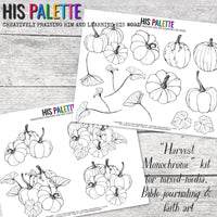 Harvest Monochrome printable set for mixed-media, Bible journaling and faith art