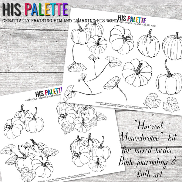 Harvest Monochrome printable set for mixed-media, Bible journaling and faith art