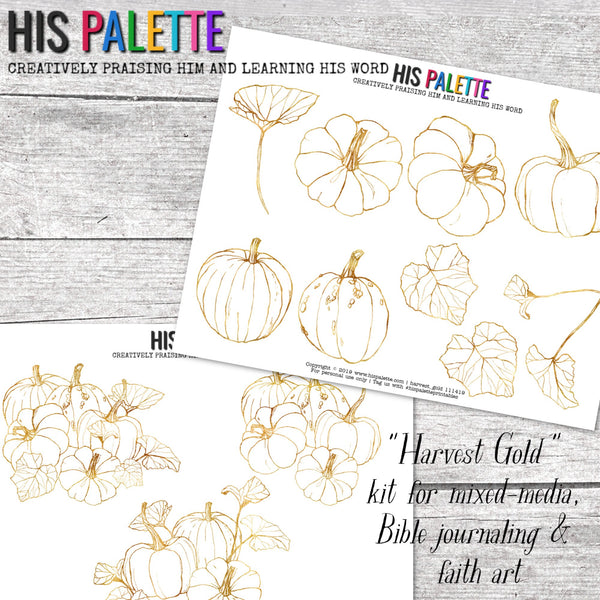 Harvest Gold printable set for mixed-media, Bible journaling and faith art
