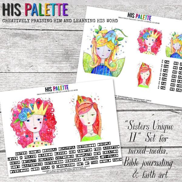 Sisters Unique II printable for mixed-media, Bible journaling and faith art