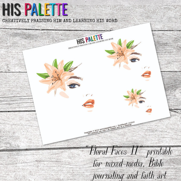 Floral Faces II printable for mixed-media, Bible journaling and faith art