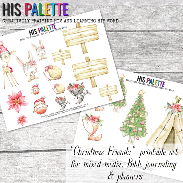 Christmas Friends Printable Set for Mixed-Media, Bible Journaling and Planners