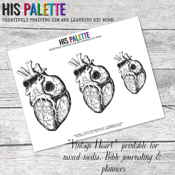 His Palette - "Vintage Heart" Printable for Mixed-Media, Bible Journaling and Faith Art