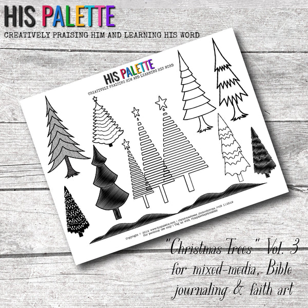 Christmas Trees Vol. 3 Printable Kit for Mixed-Media, Bible Journaling and Faith Art