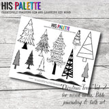 Christmas Trees BUNDLE Printable for Mixed-Media, Bible Journaling and Faith Art