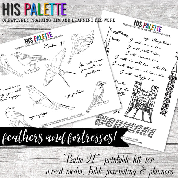 Psalm 91 Printable Set for Mixed-Media, Bible Journaling and Planners