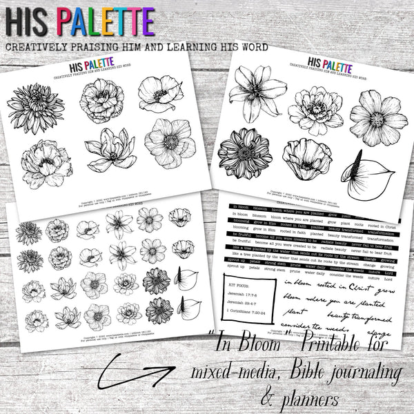 In Bloom printable kit for mixed-media, Bible journaling and planner