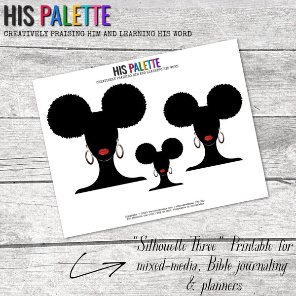 Silhouette Three printable for mixed-media, Bible journaling and planners
