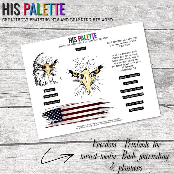 Freedom printable for mixed-media, Bible journaling and planner