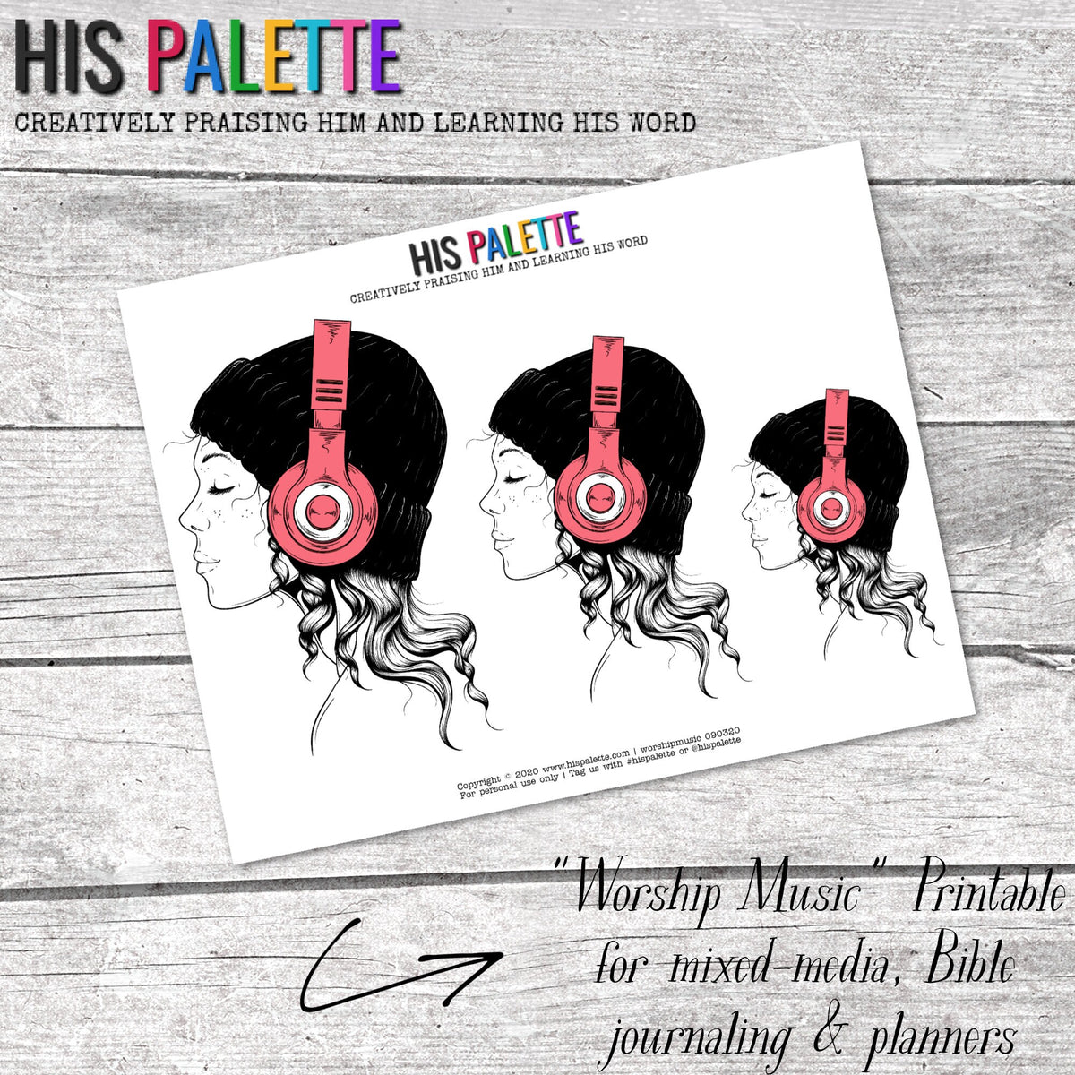 His Palette - "Worship Music" printable for mixed-media, Bible journal