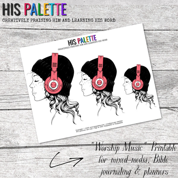 His Palette - "Worship Music" printable for mixed-media, Bible journaling and faith art