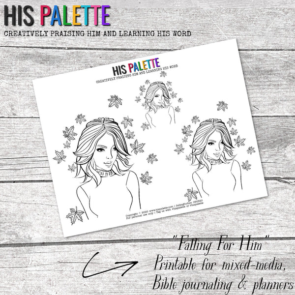 Falling For Him printable for mixed-media, Bible journaling and faith art